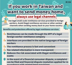 If you work in Taiwan and want to send money home, always use legal channels