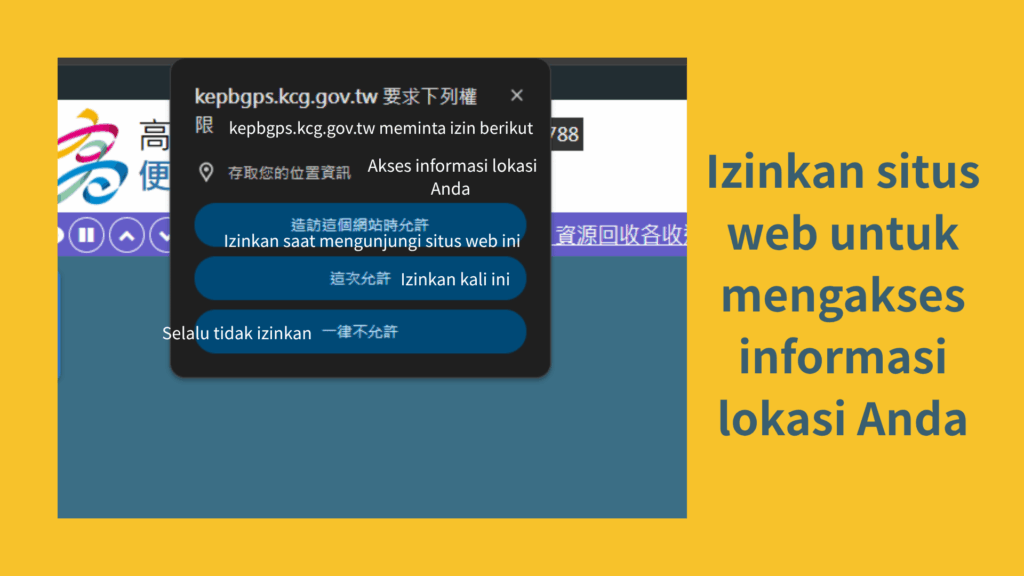 Izinkan situs web untuk mengakses informasi lokasi Anda