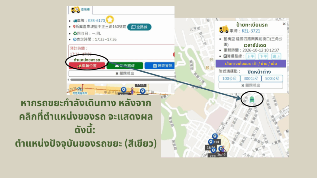 หลังจากคลิกที่ตำแหน่งของรถ จะแสดงผลดังนี้