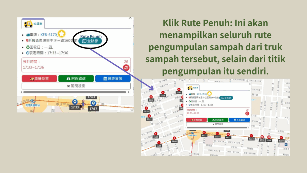 Ini akan menampilkan seluruh rute pengumpulan dari truk sampah tersebut
